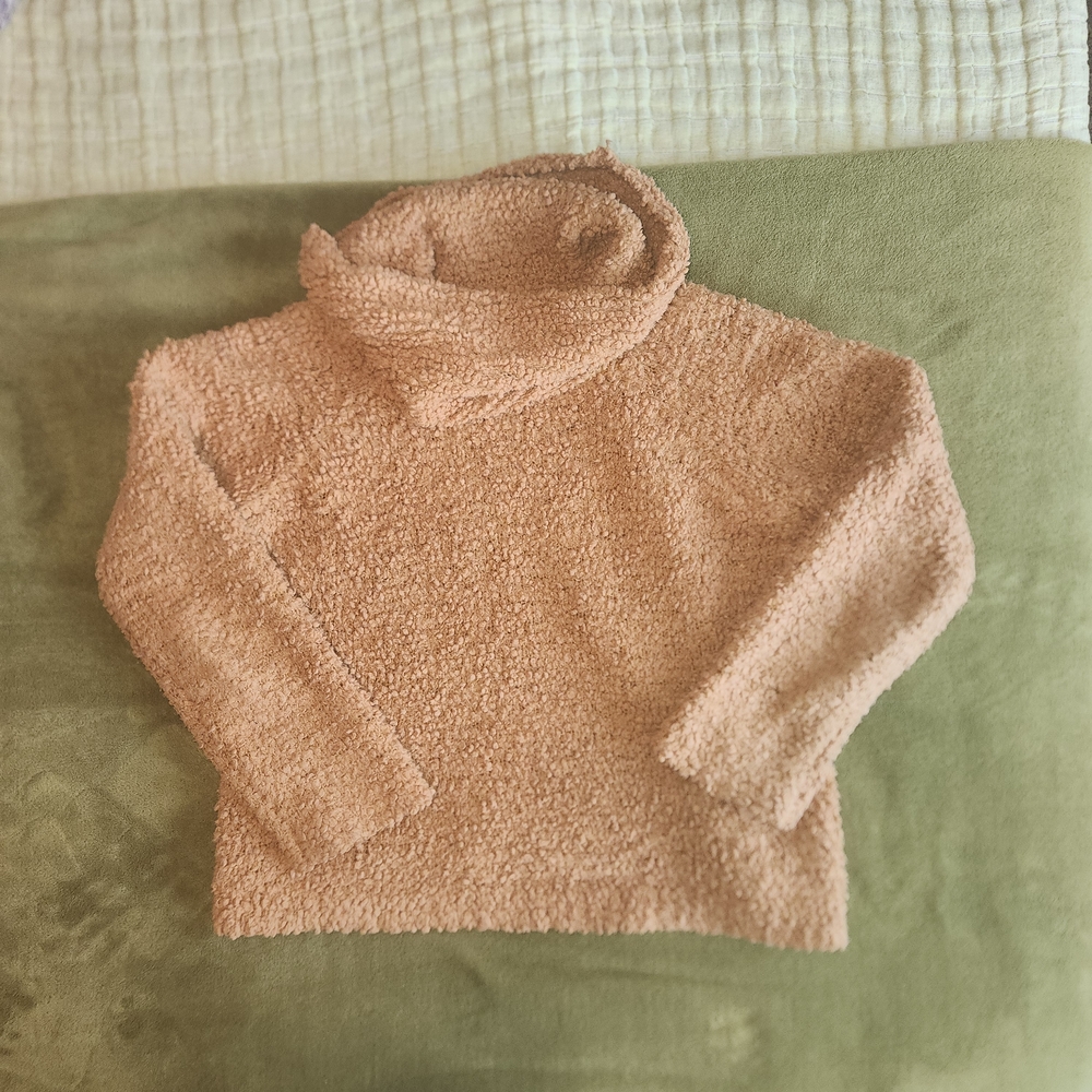 Ochre-colored Plush Cowl Neck Sweater